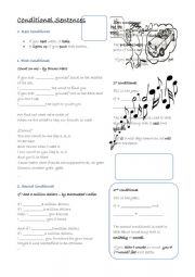 English Worksheet: Conditionals (zero, first, second) with songs