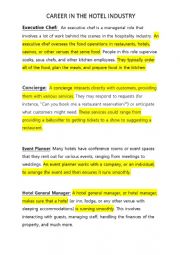 English Worksheet: Career in the hotel industry