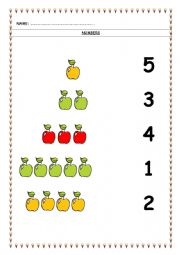 English Worksheet: NUMBERS - COUNT AND MATCH