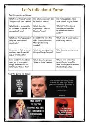 English Worksheet: Let�s Talk about Fame