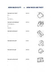 English Worksheet: How Much is / How Much are ? Clothes