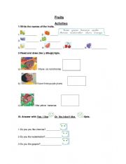 English Worksheet: Fruits activities
