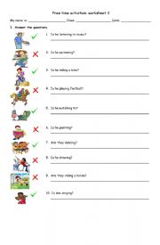 English Worksheet: FREE TIME ACTIVITIES WORKSHEET 3