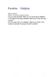 English Worksheet: Paradise by Cpldplay