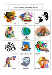 English Worksheet: School Subjects Vocabulary