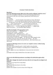 English Worksheet: Grammar Practice Questions