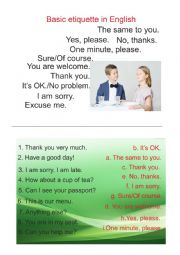 English Worksheet: Basic etiquette in English