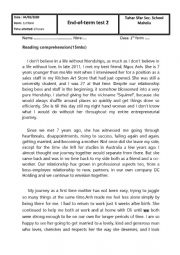 English Worksheet: end of term test 2 /1st form (together trough thin and thick )