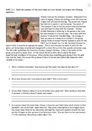 English Worksheet: Holes Novel reading passage with questions and project