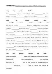 English Worksheet: Peter Pan Summary Worksheet