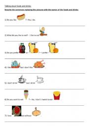 English Worksheet: Talking about foods and drinks