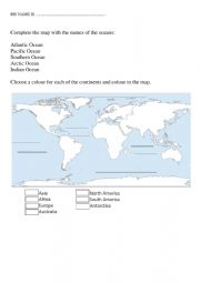 English Worksheet: Continents and oceans