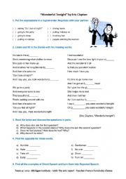 English Worksheet: Wonderful Tonight - Reported Speech