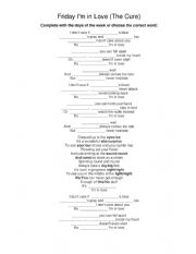English Worksheet: Friday I�m in love