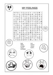 English Worksheet: My Feelings WordSearch