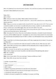 English Worksheet: Example and work on a dialogue at the restaurant