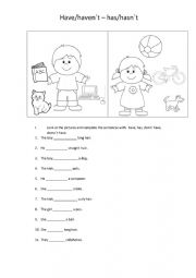 English Worksheet: Complete with: have/havent, has/hasnt