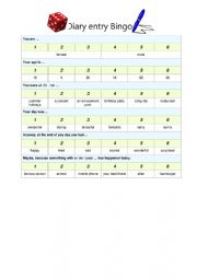 English Worksheet: Writing Diary ENtries - Bingo