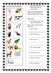 English Worksheet: Animals and Descriptions