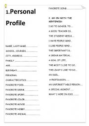English Worksheet: Personal profile for students