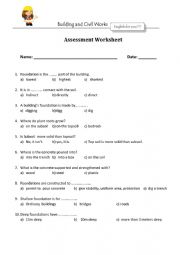 English Worksheet: CIVIL CONSTRUCTION ASSESSMENT