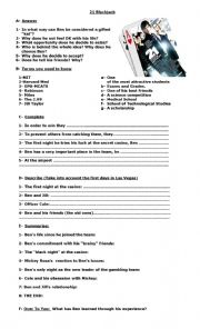 English Worksheet: Film 21 Blackjack