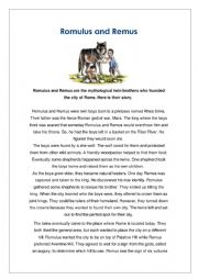 English Worksheet: ROMULUS AND REMUS READING COMPREHENSION