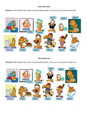 Garfields Daily Routine (present simple worksheet- writing exercise)