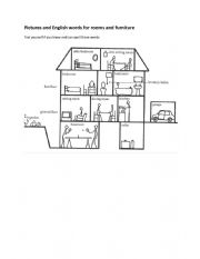 English Worksheet: Picture cards for describing  rooms and furniture, house
