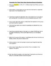 English Worksheet: Remember the Titans - Questions