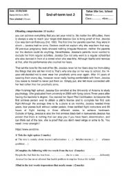 English Worksheet: End of term test 2 4th form /you dont need wings or arms to fly !