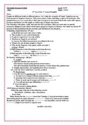 English Worksheet: sOMME EXAM PAPERS FOR  MIDDLE SCHOOL PUPILS