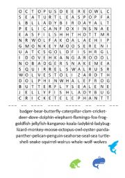 English Worksheet: WORDSEARCH: ANIMALS-FISH