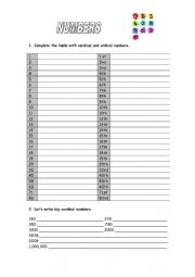 English Worksheet: cardinal numbers 