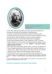 English Worksheet: Albert Einstein Vocabulary Worksheet