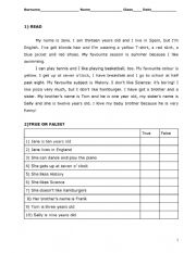 English Worksheet: Reading comprehension