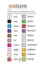 English Worksheet: the numbers 1-20