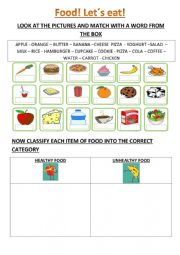 English Worksheet: Food: Lets eat! Healthy vs Unhealthy food! 