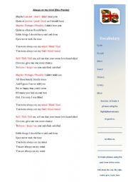 English Worksheet: Song activity: Elvis Presley - Always on my mind