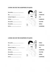 English Worksheet: WE ARE THE CHAMPIONS