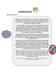 English Worksheet: Coronavirus reading exercise