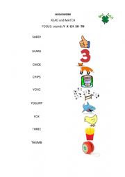 Jolly Phonics 6 sounds group Read & Match activity 