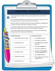 English Worksheet: A big family Have/Be