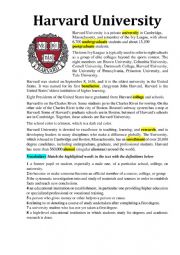 English Worksheet: Harvard University-reading comprehension