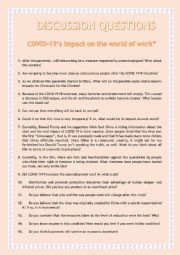 English Worksheet: DISCUSSION QUESTIONS: COVID-19s Impact on the world of work
