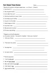 English Worksheet: Past Simple Tense Review