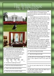 English Worksheet: White House Reading Comprehension Practice Exercises 