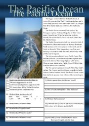 English Worksheet: The Pacific Ocean Reading Comprehension Practice Exercises