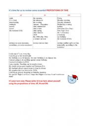 English Worksheet: Prepositions of Time