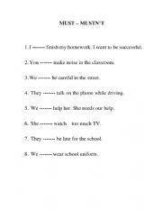 English worksheet: MUST / MUSTN�T 